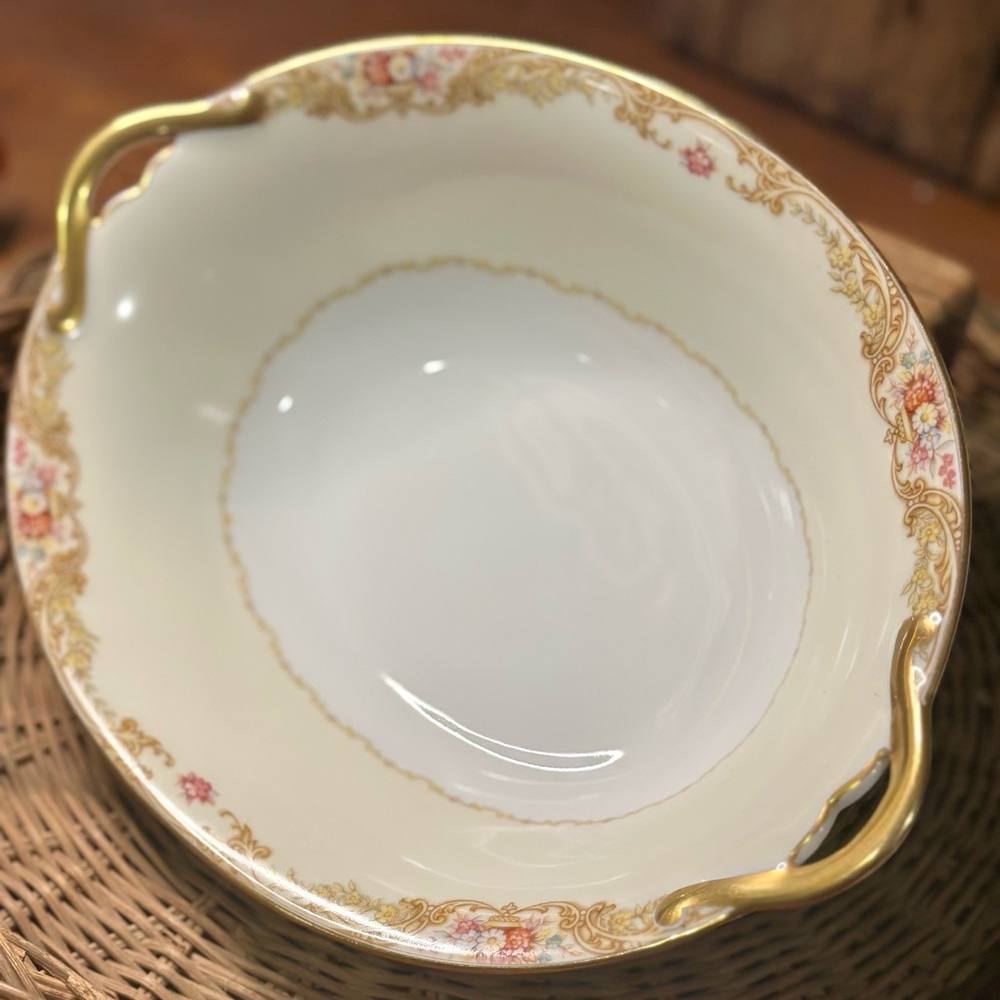 Vintage Noritake Trojan Handled Vegetable Bowl Gold Floral Japan Serving Dish